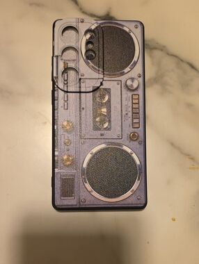 Retro Boombox Phone Case in Metallic Silver and Black andriod S25 ultra